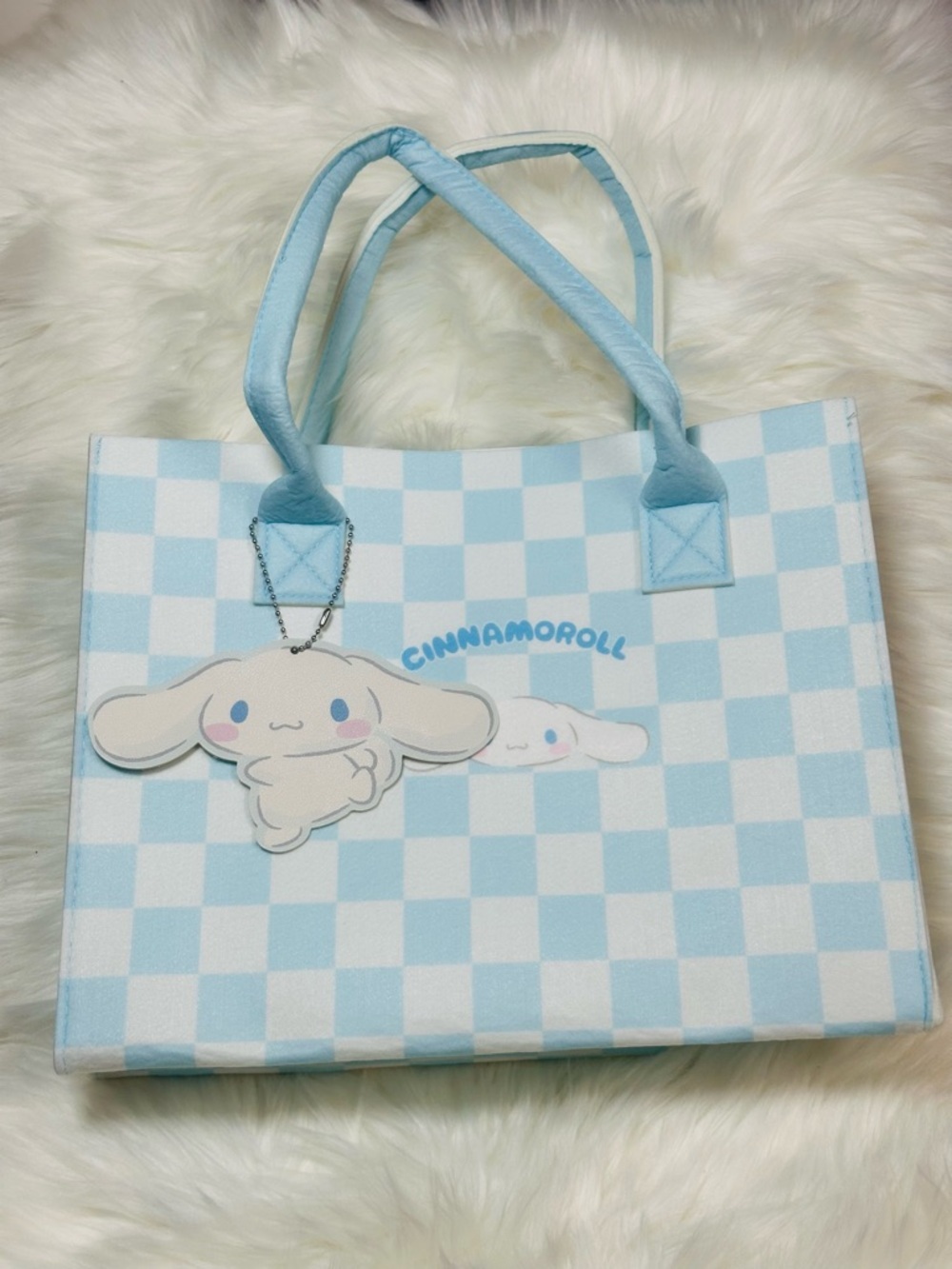 Sanrio Cinnamoroll Blue and White Check Tote Bag - Picture 2 of 8